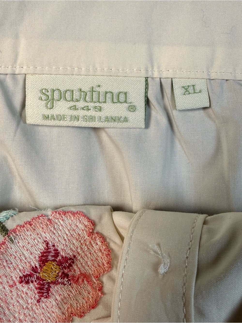Spartina 449 Women’s Floral Embroidered Peplum Ivory Tank Button Front Blouse XL - Picture 8 of 12